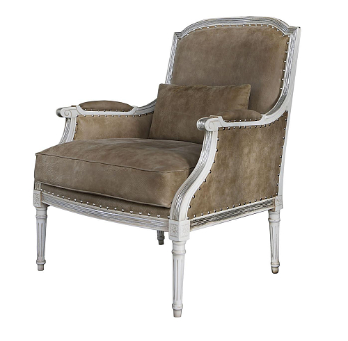 Gestoffeerde fauteuil in grijs leder
