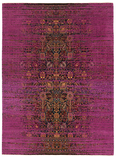 Tabriz Canal Stomped marineblauw neonroze katoenen vloerkleed