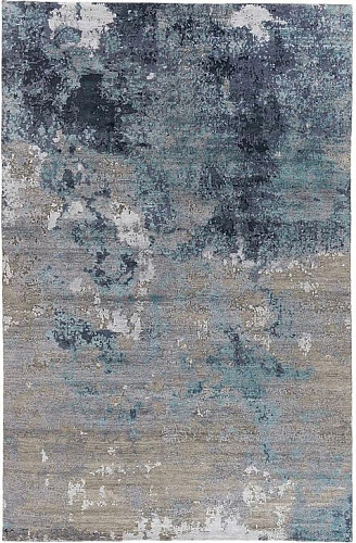 Tapis noué à la main abstrait bleu