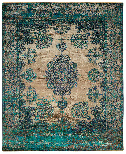 Kirman Robson Artwork 19 grijs blauw zijden vloerkleed