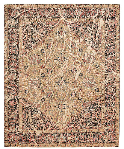 Serapi Queensbury Lace geel lichtgrijs zijden vloerkleed