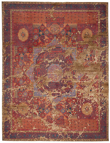 Mamluk Columbus Sky rood bruin zijden vloerkleed
