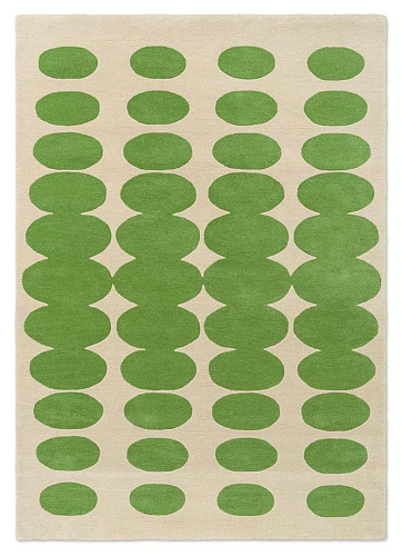 Optical Oval groen crème handgemaakt vloerkleed