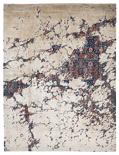 Tabriz Canal Aerial marineblauw gebroken wit zijden vloerkleed