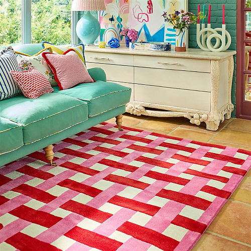 Basket Weave koraal/roze vloerkleed