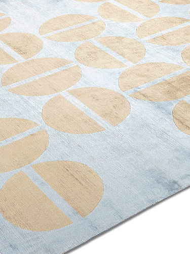 Goud blauw handgeknoopt vloerkleed