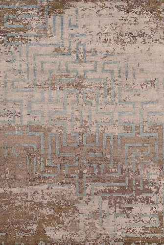 Tapis indien abstrait en soie de bambou noué à la main