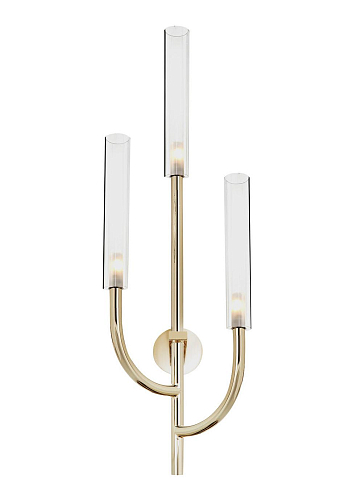 Gouden wandlamp met transparante glazen kappen