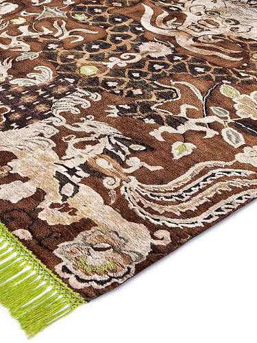 Tapis noué à la main Dragon vert beige