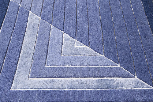 Hand-geknoopt blauw geometrisch wol & viscose vloerkleed