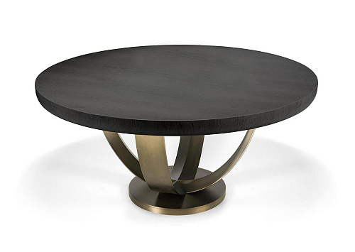 Ronde tafel met glanzend blad en bronzen onderstel