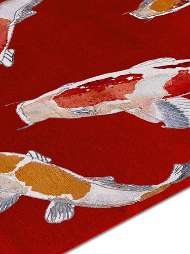 Tapis de luxe noué à la main Fish rouge