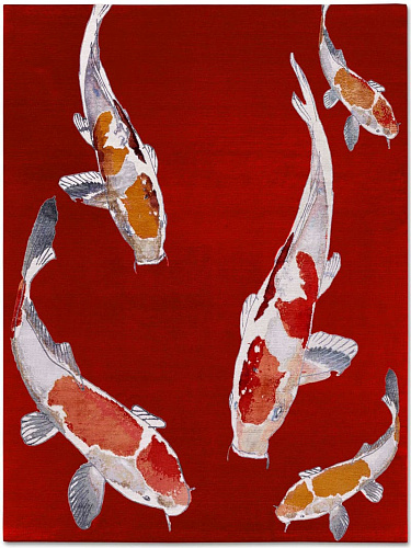 Tapis de luxe noué à la main Fish rouge
