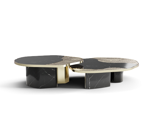 Ensemble de tables Athena marbre Nero & or