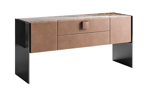 Dressoir met marmeren blad en leren deuren