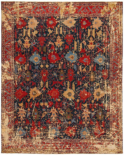 Bidjar Leyton Scratched marineblauw vuilwit zijden vloerkleed