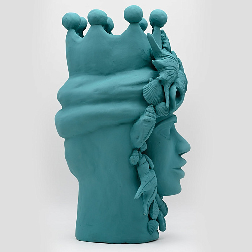 Moorkop petrol handgemaakte sculptuur