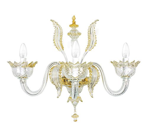 Murano glazen wandlamp met 3 lichtpunten en gouden details
