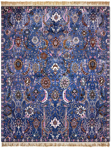 Tapis de luxe fait main Kerman bleu