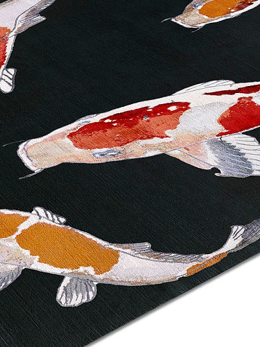 Fish rood zwart luxe handgeknoopt vloerkleed