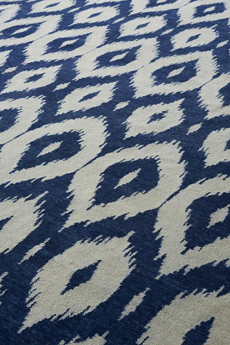 Ikat handgeknoopt wol blauw vloerkleed