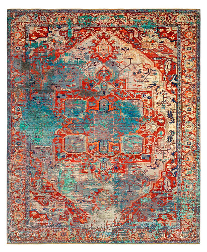 Serapi Westminster Artwork 22 rood blauw zijden vloerkleed