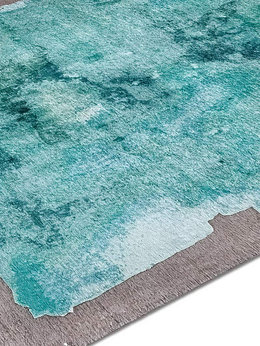 Mono aqua luxe handgeknoopt vloerkleed