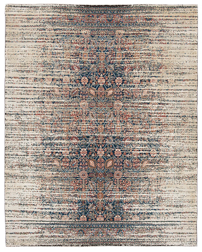 Tabriz Canal Stomped marineblauw goud zijden vloerkleed