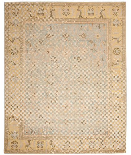 Ziegler Prince Checker Raved blauw grijs zijden vloerkleed