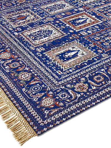 Mughal blauw handgemaakt luxe vloerkleed