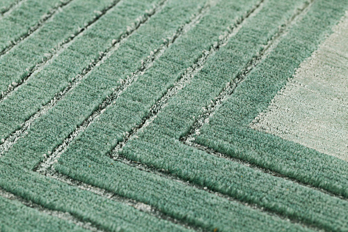 Tapis noué à la main cadre vert laine & viscose