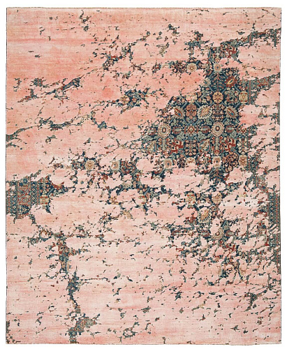 Tabriz Canal Aerial marineblauw E135 zijden vloerkleed
