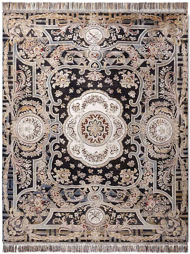 Tapis tissé main Aubusson noir