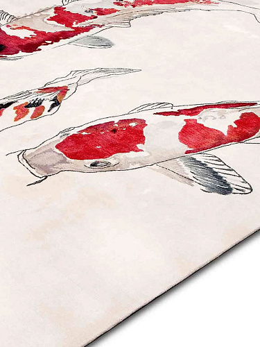 Fish Original op wit luxe handgeknoopt vloerkleed