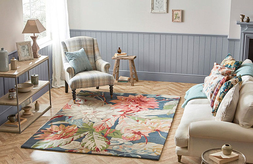 Tapis Dahlia and Rosehip sarcelle