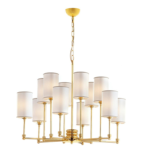 Lustre en laiton doré avec abat-jours