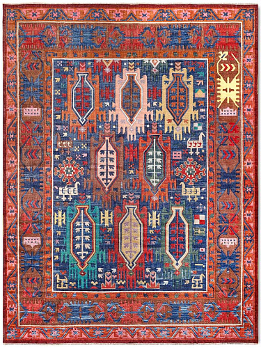 Tapis de luxe fait main Flatweave bleu rouge