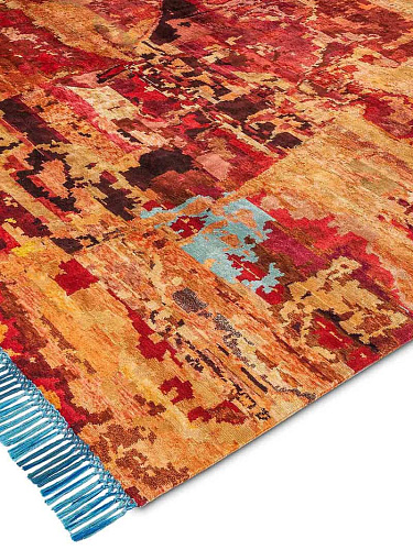 Eco oranje rood luxe handgeknoopt vloerkleed