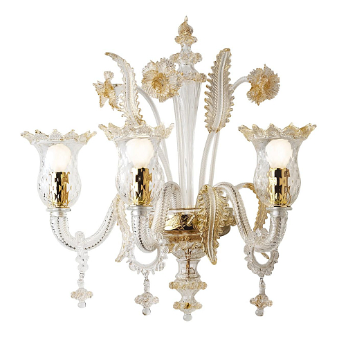 Gouden Murano glazen wandlamp met 3 lichtpunten