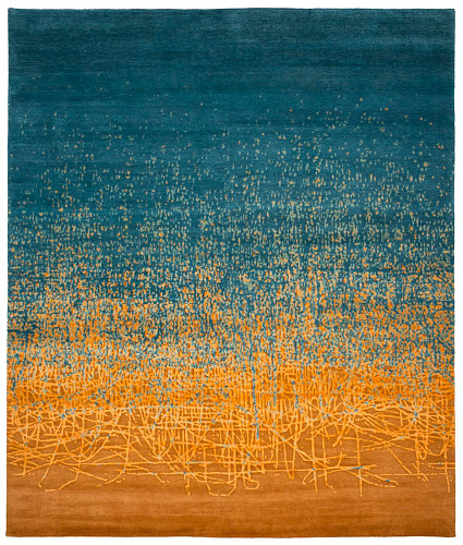 Ballpoint Art 6 geel blauw vloerkleed