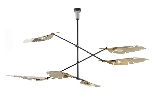 Lustre feuilles en or doux et noir avec marbre de Carrare