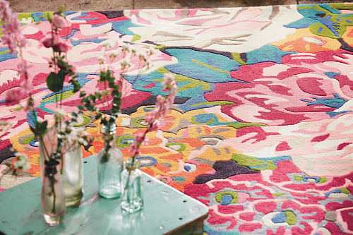Rose & Peony cerise vloerkleed