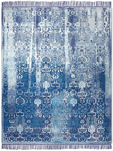 Woods blauw handgeknoopt vloerkleed